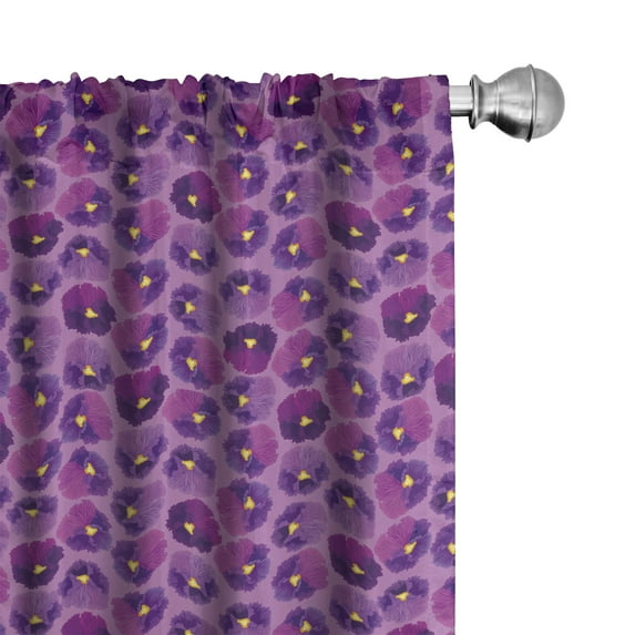 Ambesonne Floral Window Curtains, Lilac Pansy Flowers Pattern, Each 28" W x 95" L, Pale Eggplant and Violet