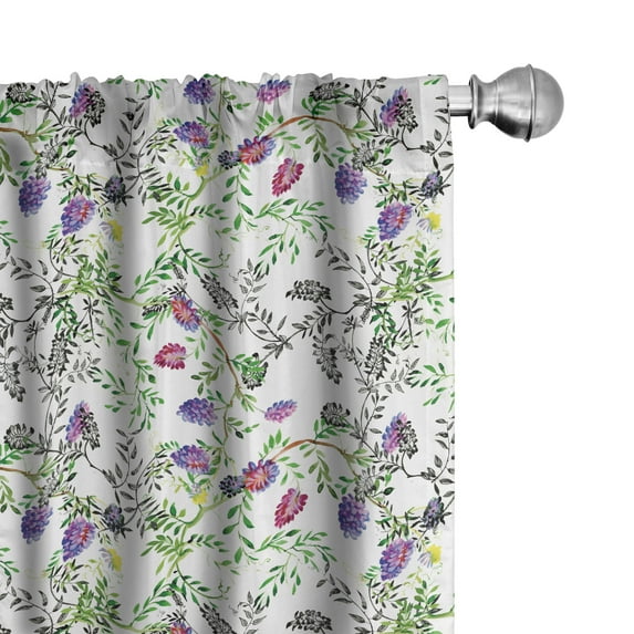 Ambesonne Floral Window Curtains, Lilac Wild Flowers Design, Each 28" W x 63" L, Green Pale Fuchsia