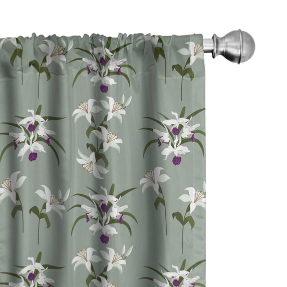 Ambesonne Floral Window Curtains, Lily Blossom Branches Petals, Each 28" W x 84" L, Purple Pale Sage Green
