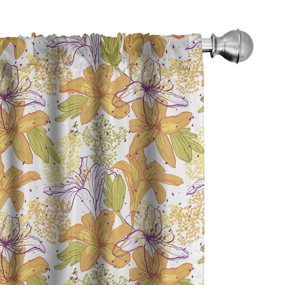 Ambesonne Floral Window Curtains, Lily Petals Exotic Bloom, Each 28" W x 84" L, Apple Green Marigold