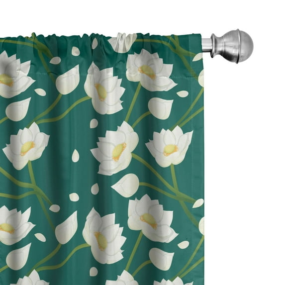 Ambesonne Floral Window Curtains, Lotus Flower Petals and Stem, Each 28" W x 95" L, Forest Green Multicolor