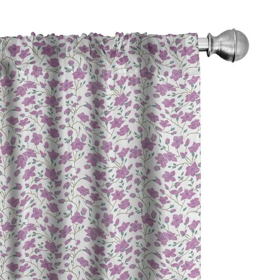 Ambesonne Floral Window Curtains, Magnolia Flower and Buds, Each 28" W x 95" L, Almond Green Fuchsia