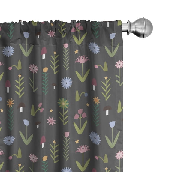Ambesonne Floral Window Curtains, Minimal Cartoon Flowers, Each 28" W x 84" L, Olive Green Dried Rose