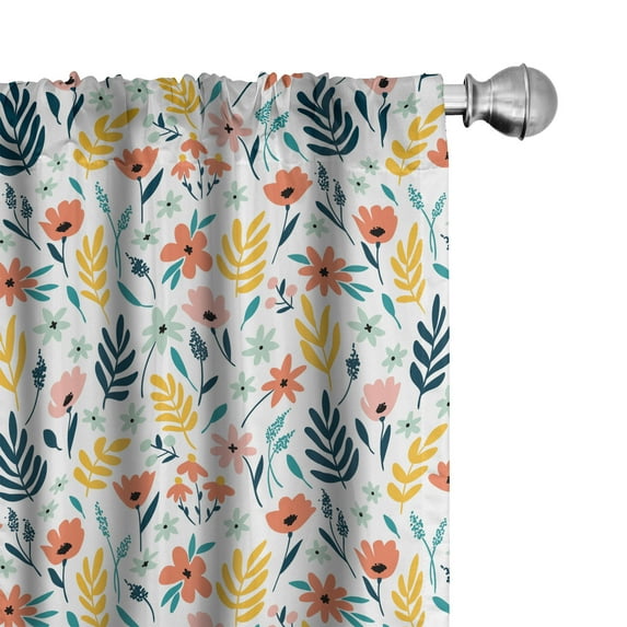 Ambesonne Floral 4-Panel Curtains, Minimalist Meadow Flowers, 56"x63", Salmon and Multicolor