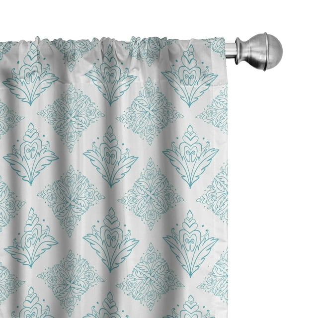Ambesonne Floral 4-Panel Curtains, Modern Damask Style Motif, 56"x63", Sea Blue and White