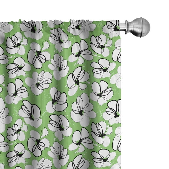 Ambesonne Floral 4-Panel Curtains, Modern Grunge Summer Petals, 56"x63", Shamrock Green Black