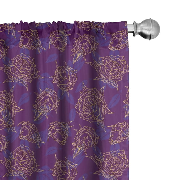 Ambesonne Floral Window Curtains, Modern Leaves Roses Botany, Each 28" W x 95" L, Purple and Blue Violet