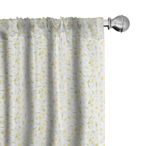 Ambesonne Floral 4-Panel Curtains, Narcissus and Dots Pattern, 56"x84", Pastel Yellow Pale Green