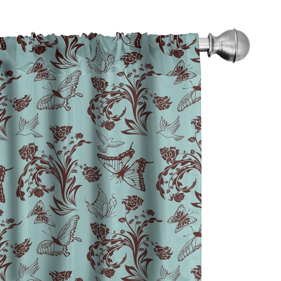 Ambesonne Floral Window Curtains, Nature Birds, Each 28" W x 84" L, Pale Blue Brown