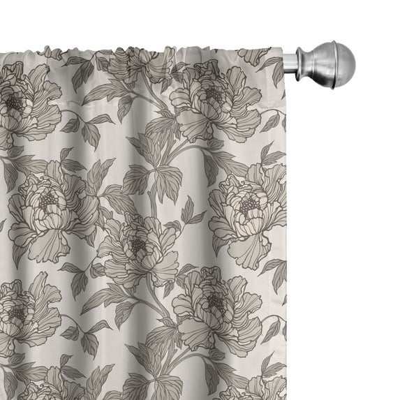 Ambesonne Floral Window Curtains, Nude Tone Peony Blossoms, Each 28" W x 63" L, Warm Taupe and Beige