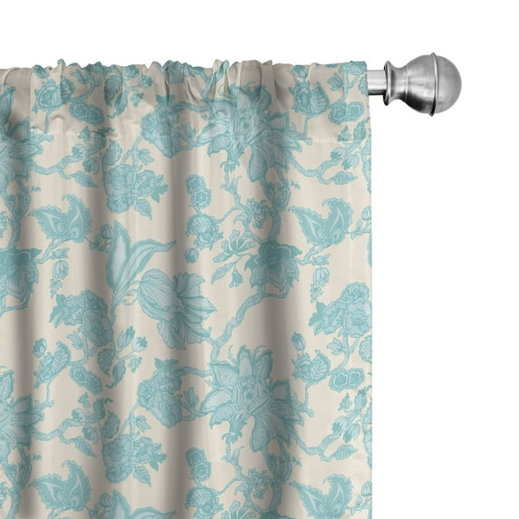 Ambesonne Floral 4-Panel Curtains, Oriental Blooming, 56"x84", Champagne Pale Blue
