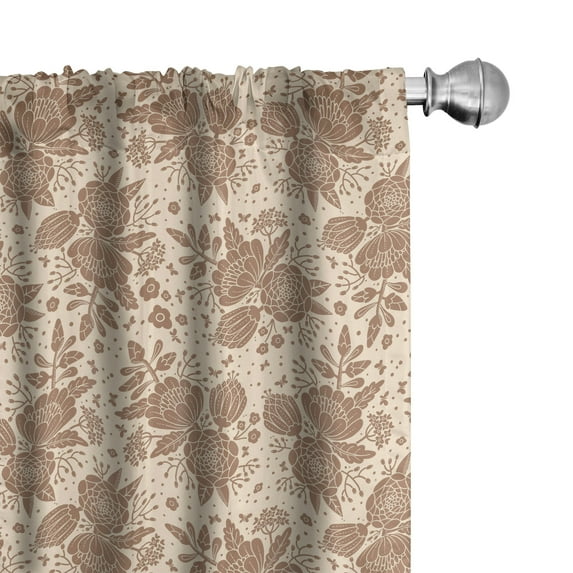 Ambesonne Floral Window Curtains, Oriental Blooming Peonies, Each 28" W x 95" L, Umber and Champagne