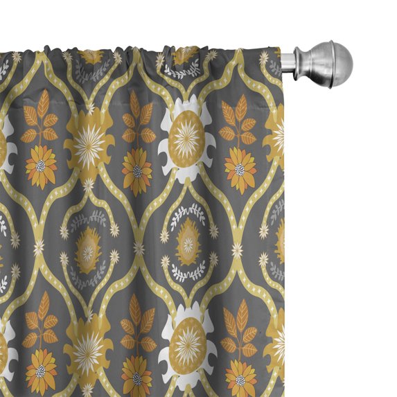 Ambesonne Floral 4-Panel Curtains, Oriental Ornamental Boho Art, 56"x63", Amber Khaki and Grey