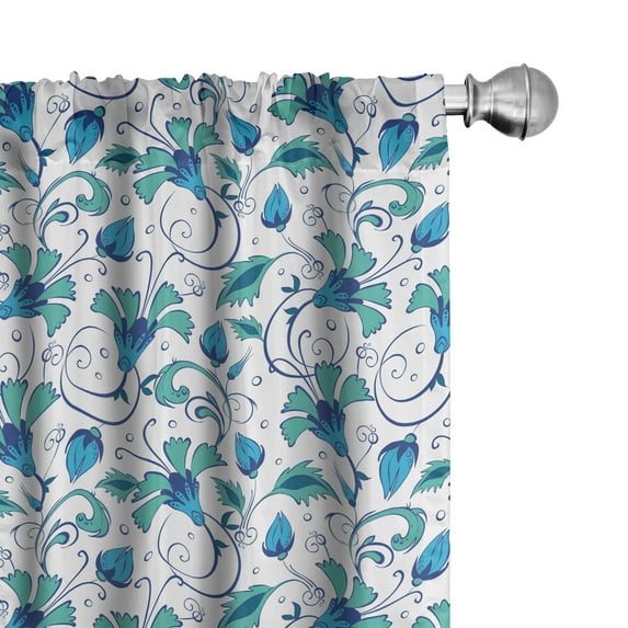 Ambesonne Floral Window Curtains, Oriental Tulips Illustration, Each 28" W x 63" L, Turquoise and Sky Blue