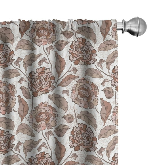Ambesonne Floral Window Curtains, Ornamental Foliage Motif, Each 28" W x 95" L, Warm Taupe Umber Blush