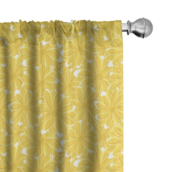 Ambesonne Floral 4-Panel Curtains, Ornamental Summer Daisies, 56"x95", Yellow Yellow