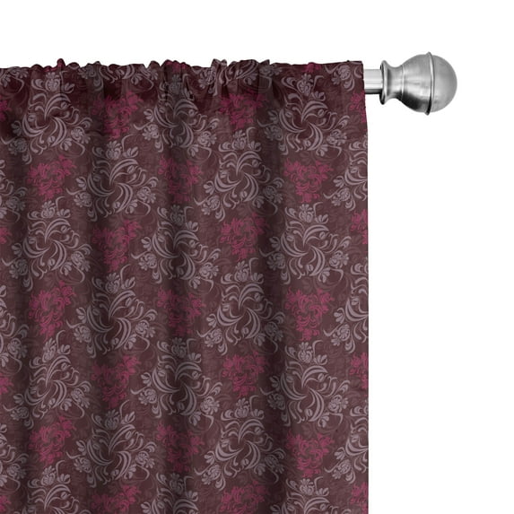 Ambesonne Floral Window Curtains, Ornate Victorian Garden, Each 28" W x 84" L, Dark Brown Magenta