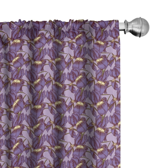 Ambesonne Floral Window Curtains, Overlapping Vintage Flowers, Each 28" W x 63" L, Lavender Violet and Blue