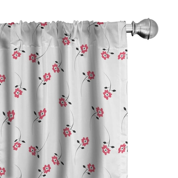 Ambesonne Floral Window Curtains, Oversimplified Flower Art, Each 28" W x 63" L, Dark Coral and White