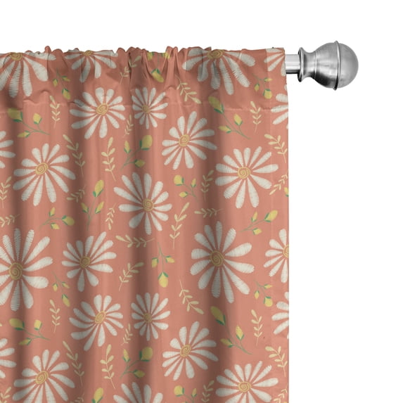 Ambesonne Floral Window Curtains, Pastel Chamomiles Leaves Art, Each 28" W x 84" L, Dark Peach Pastel Yellow