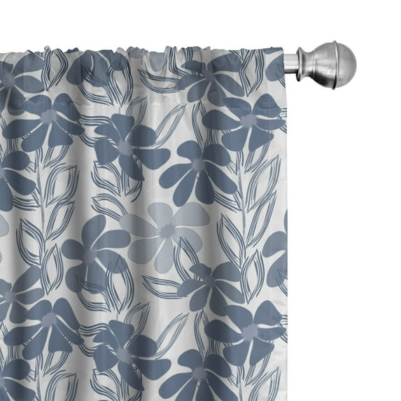 Ambesonne Floral 4-Panel Curtains, Pastel Colors with Leaves, 56"x63", Pale Grey Slate Blue