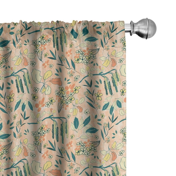 Ambesonne Floral Window Curtains, Pastel Farmhouse Flowers Art, Each 28" W x 84" L, Pale Peach Petrol Blue