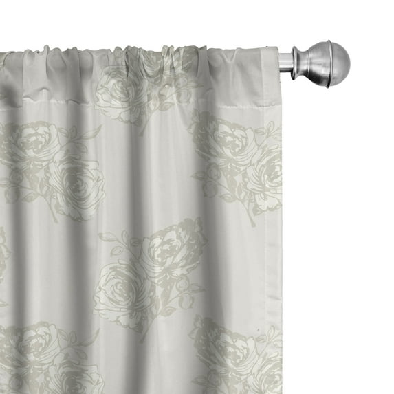 Ambesonne Floral 4-Panel Curtains, Pastel Peony Flowers Leaves, 56"x95", Ivory and Grey Yellow