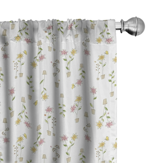 Ambesonne Floral Window Curtains, Pastel Simplified Flowers, Each 28" W x 95" L, Mustard Pale Pink White