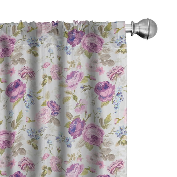 Ambesonne Floral Window Curtains, Pastel Tones Leaves, Each 28" W x 84" L, Lilac Green Pale Blue