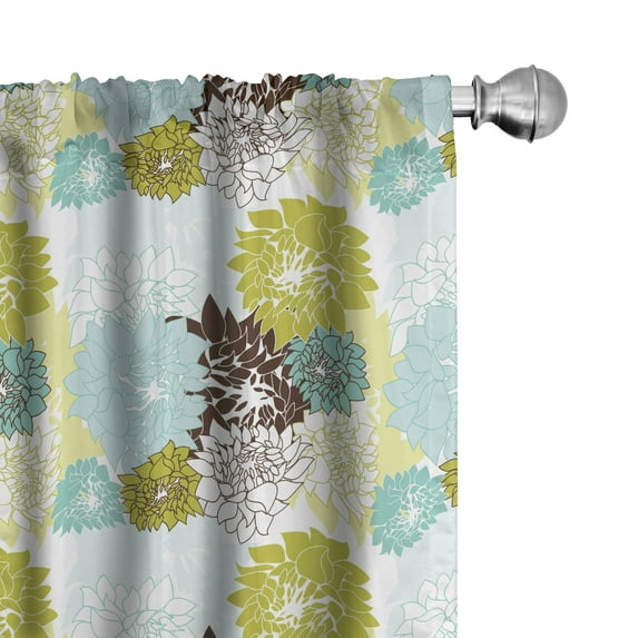 Ambesonne Floral Window Curtains, Pastel Wildflower Leaves, Each 28" W x 95" L, Yellow Green Pale Blue