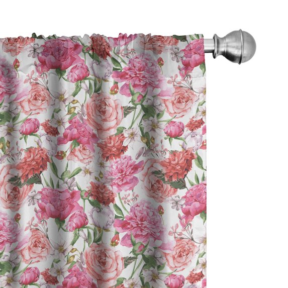 Ambesonne Floral Window Curtains, Peonies and Roses, Each 28" W x 95" L, White Pink Blush
