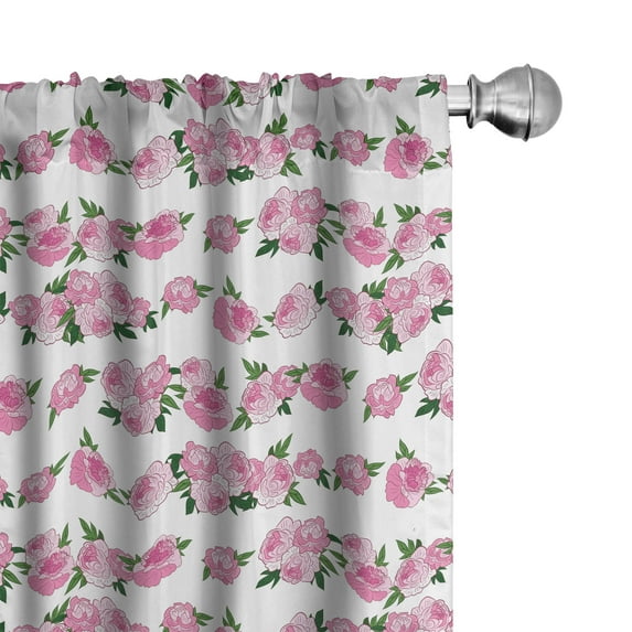 Ambesonne Floral 4-Panel Curtains, Pink Peonies Leaves, 56"x95", Pale Pink Olive Green