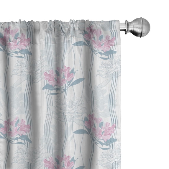 Ambesonne Floral Window Curtains, Pinky Alstroemeria Flowers, Each 28" W x 84" L, Blue Grey Pale Pink
