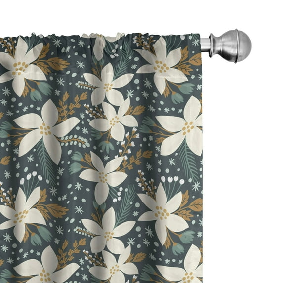 Ambesonne Floral Window Curtains, Poinsettia Blossoms Art, Each 28" W x 84" L, White and Caramel