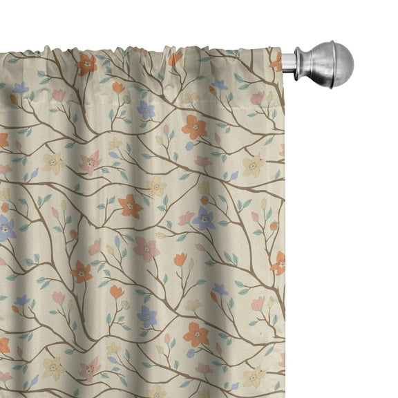 Ambesonne Floral 4-Panel Curtains, Pointed Petals Flowers Twigs, 56"x95", Pale Mustard Multicolor