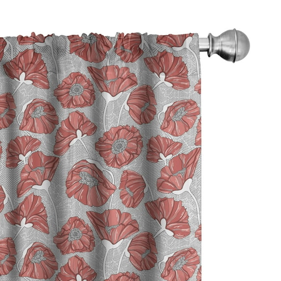 Ambesonne Floral 4-Panel Curtains, Poppy Petals Polka Dots, 56"x84", Dark Coral Grey White
