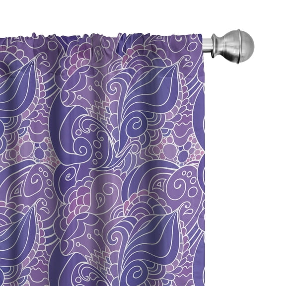 Ambesonne Floral 4-Panel Curtains, Purple Toned Flower Swirls, 56"x95", Blue Violet Lilac