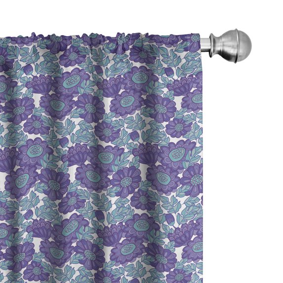 Ambesonne Floral 4-Panel Curtains, Purple Tones Chrysanthemum, 56"x63", Pale Seafoam Blue Violet