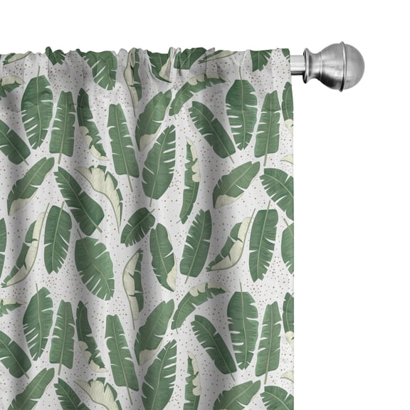 Ambesonne Floral 4-Panel Curtains, Repetitive Banana Leaves, 56"x63", Jade Green Cream