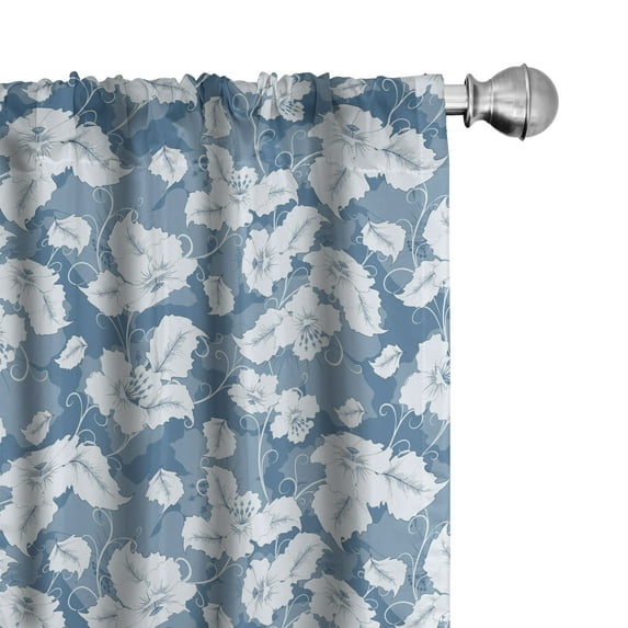 Ambesonne Floral 4-Panel Curtains, Retro Blue Design Flowers, 56"x95", Slate Blue and White