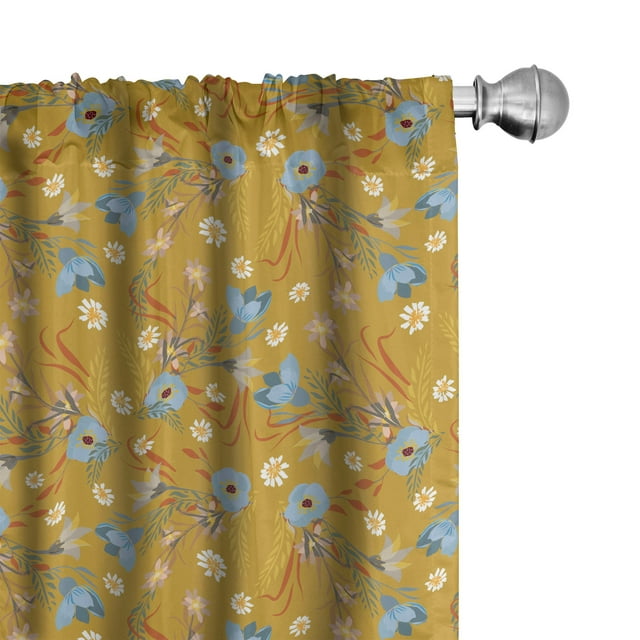 Ambesonne Floral 4-Panel Curtains, Retro Daisies and Poppies, 56"x95", Dark Yellow Purpleblue