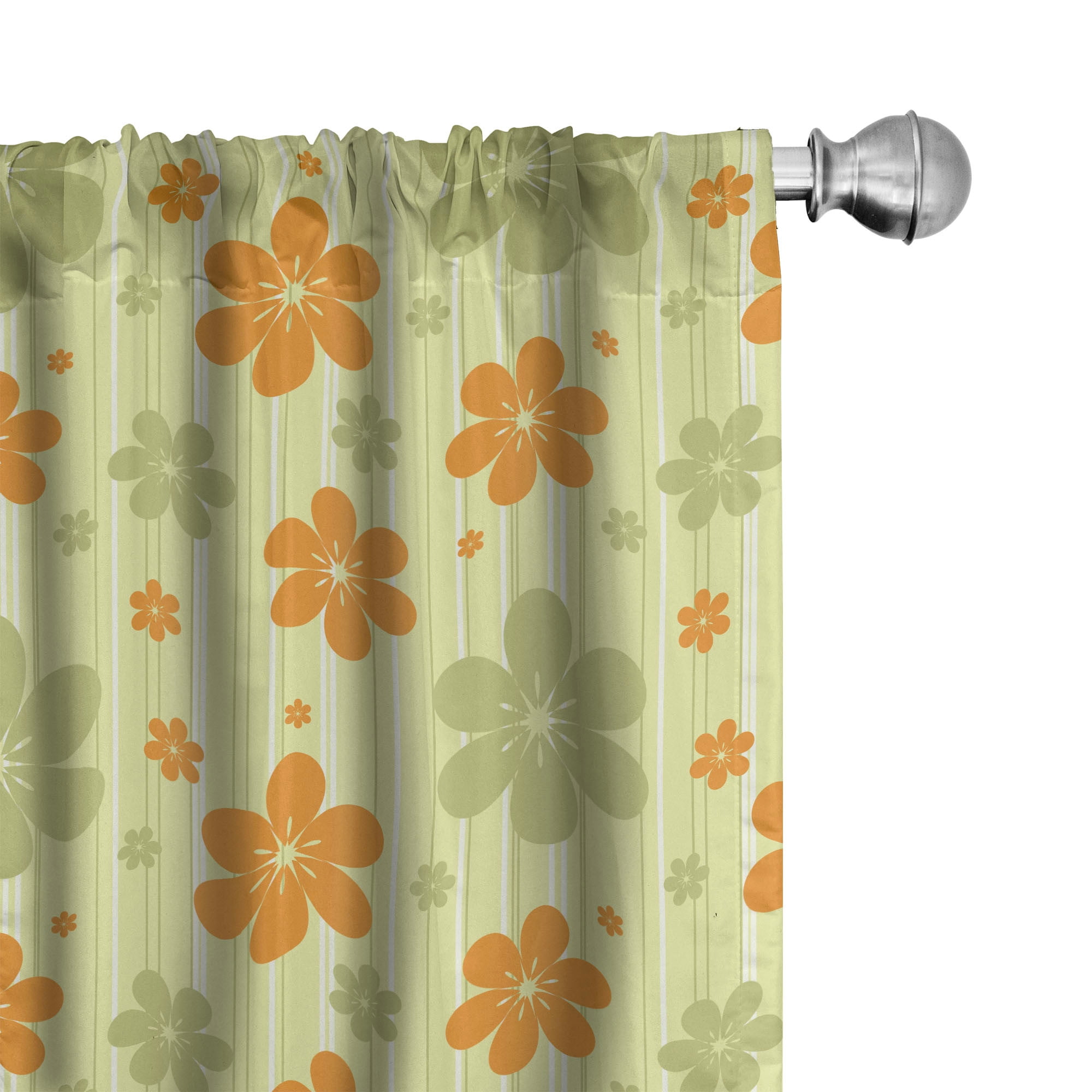 Pale Green and Orange Floral Rod Pocket Curtain Panels