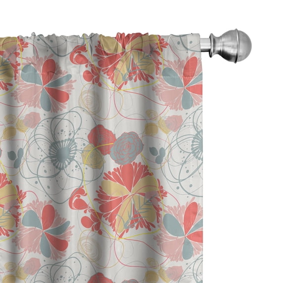 Ambesonne Floral 4-Panel Curtains, Retro Warm Colored Fall, 56"x84", Coral Yellow Grey