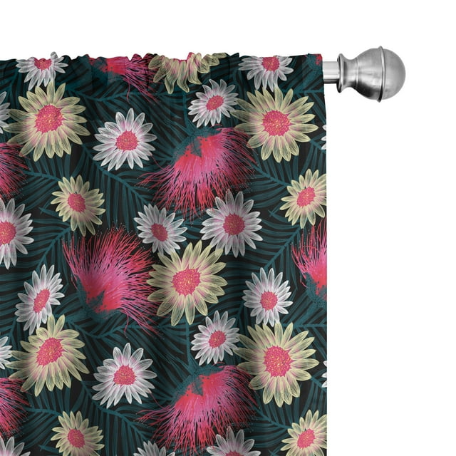 Ambesonne Floral 4-Panel Curtains, Rhythmic Exotic Flower Art, 56"x84", Grey and Multicolor