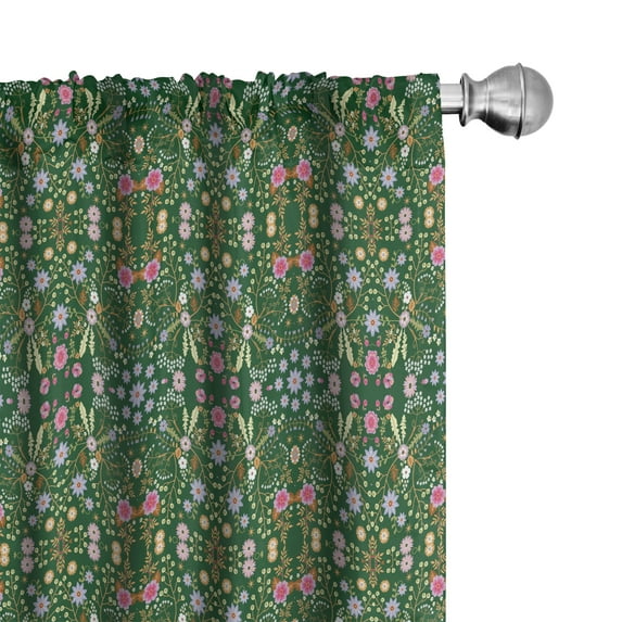 Ambesonne Floral Window Curtains, Rhythmic Flowers Arrangement, Each 28" W x 95" L, Hunter Green and Multicolor