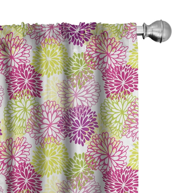Ambesonne Floral 4-Panel Curtains, Romance in Springtime, 56"x63", Magenta Violet Green