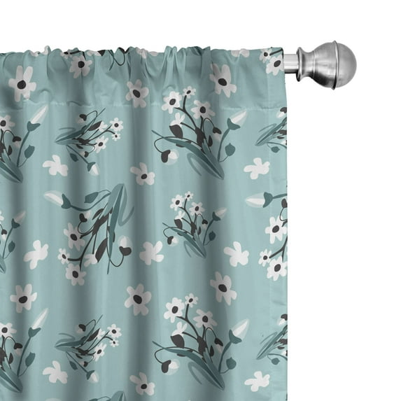 Ambesonne Floral Window Curtains, Romantic Blossom With Leaves, Each 28" W x 95" L, Pale Teal White