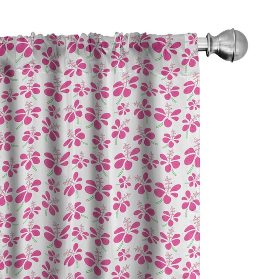 Ambesonne Floral 4-Panel Curtains, Romantic Details Flowers, 56"x95", Hot Pink Green and White