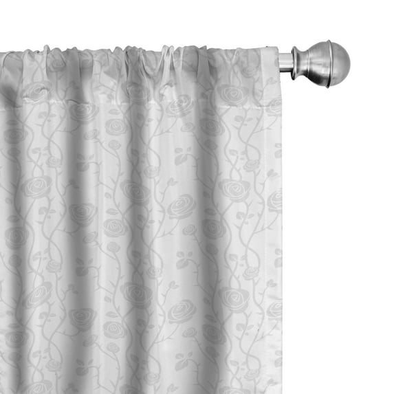 Ambesonne Floral Window Curtains, Romantic Paste Tone Roses, Each 28" W x 63" L, Pale Grey and White