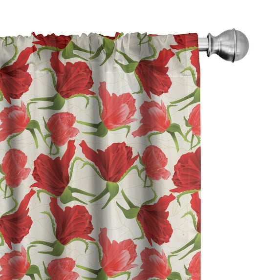 Ambesonne Floral Window Curtains, Romantic Rose Nature Art, Each 28" W x 63" L, Dark Coral and Olive Green
